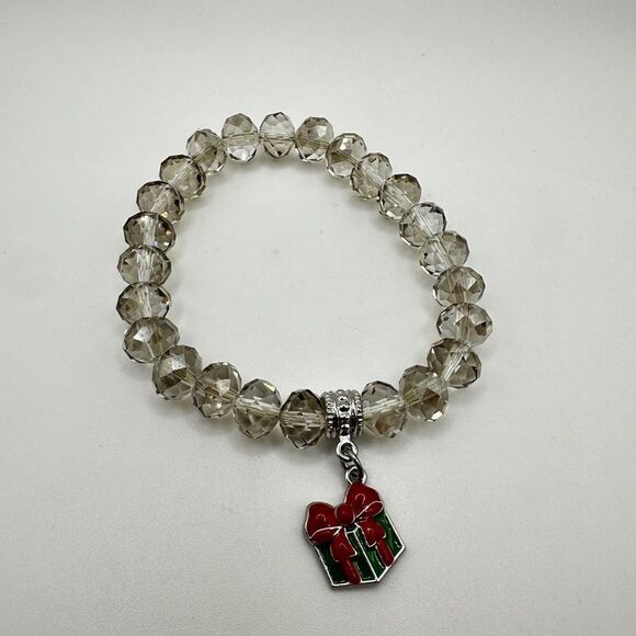 Light gray faceted crystal glass beaded bracelet with gift charm! - Picture 6 of 6